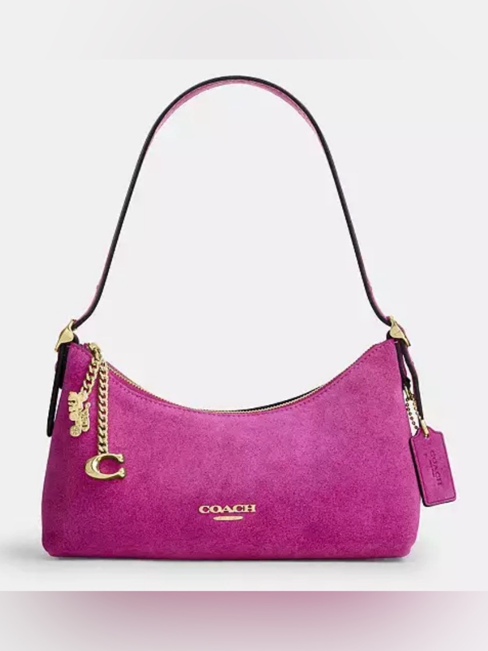 🩷Coach NWT Emeilia Magenta Suede Shoulder Bag with Gold Charm & Hardware